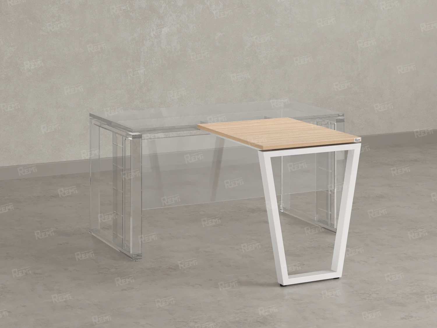 Брифинг прямой, с парящей столешнецей, на U-образном каркасе 900x800x750 RM074-9x8 Вяз Швейцарский светлый/Белый