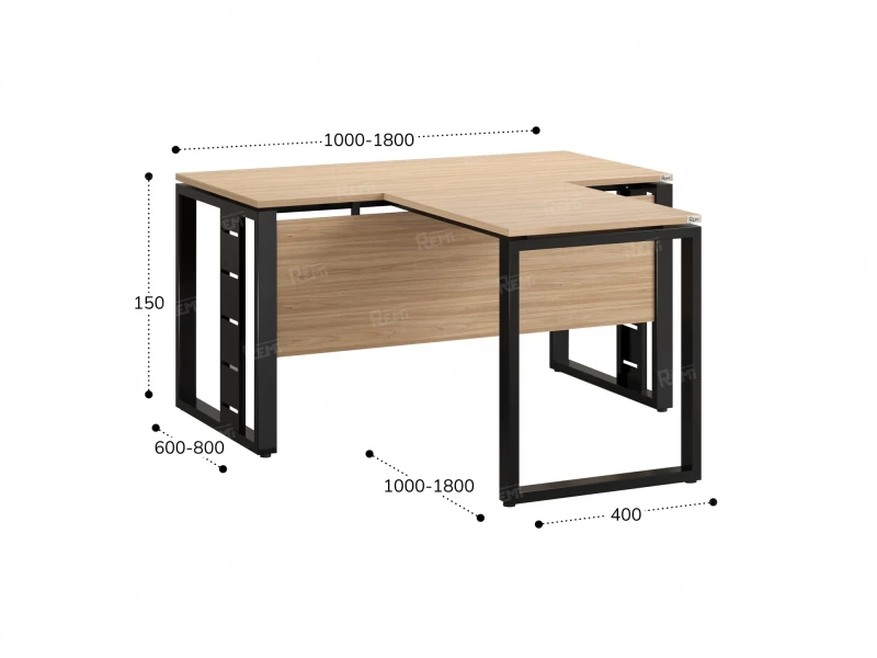 Стол с брифингом с парящей столешницей на О-образных опорах с экраном ЛДСП RM045-18x8 1800x2600x750 Вяз Швейцарский светлый/Черный