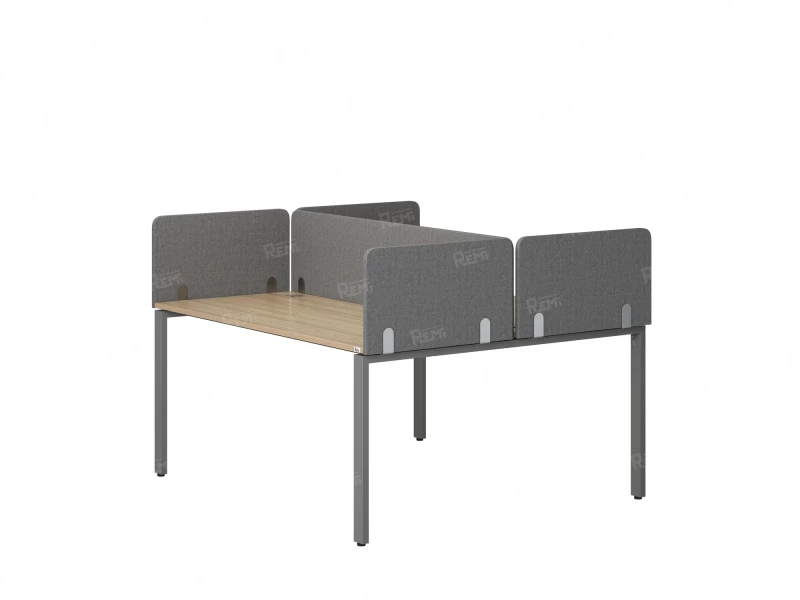 Бенч-система, 2 рабочих места, на П-образных опорах, 5 тканевых экрана 1400x1600x750 RM165-3-14x16 Вяз Швейцарский светлый/Серый