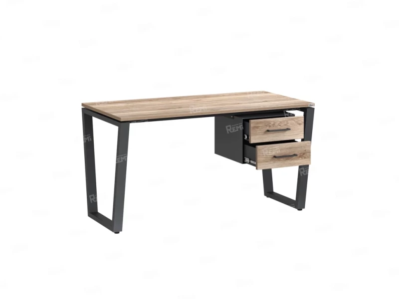 Стол прямой с подвесной тумбой 2 ящика, U-опора 1800x600x750 RM035-18x6 Дуб Маувелла/Серый