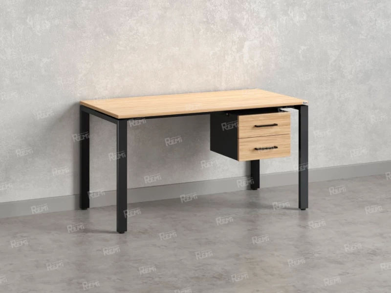 Стол прямой с подвесной тумбой 2 ящика, П-опора 1800x700x750 RM039-18x7 Вяз Швейцарский светлый/Черный