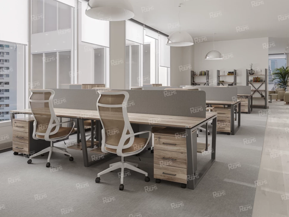 Стол прямой, подвесная тумба, ЛДСП экран, О-опора 1800x700x750 RM032-18x7 Дуб Маувелла/Серый