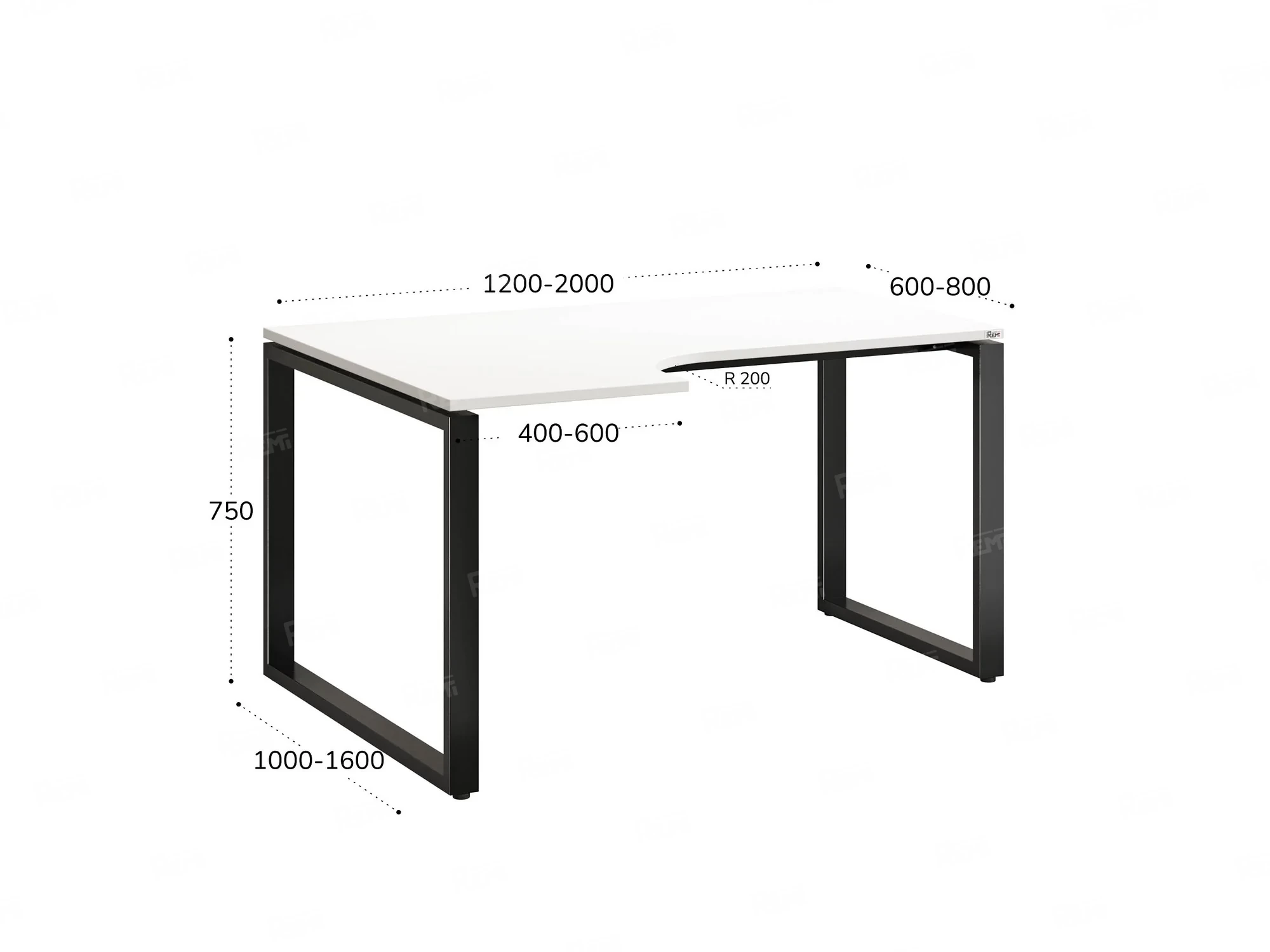 Стол угловой, О-опора, левый 1600x800/1000x750, RM055-16x8-10 Белый/Черный