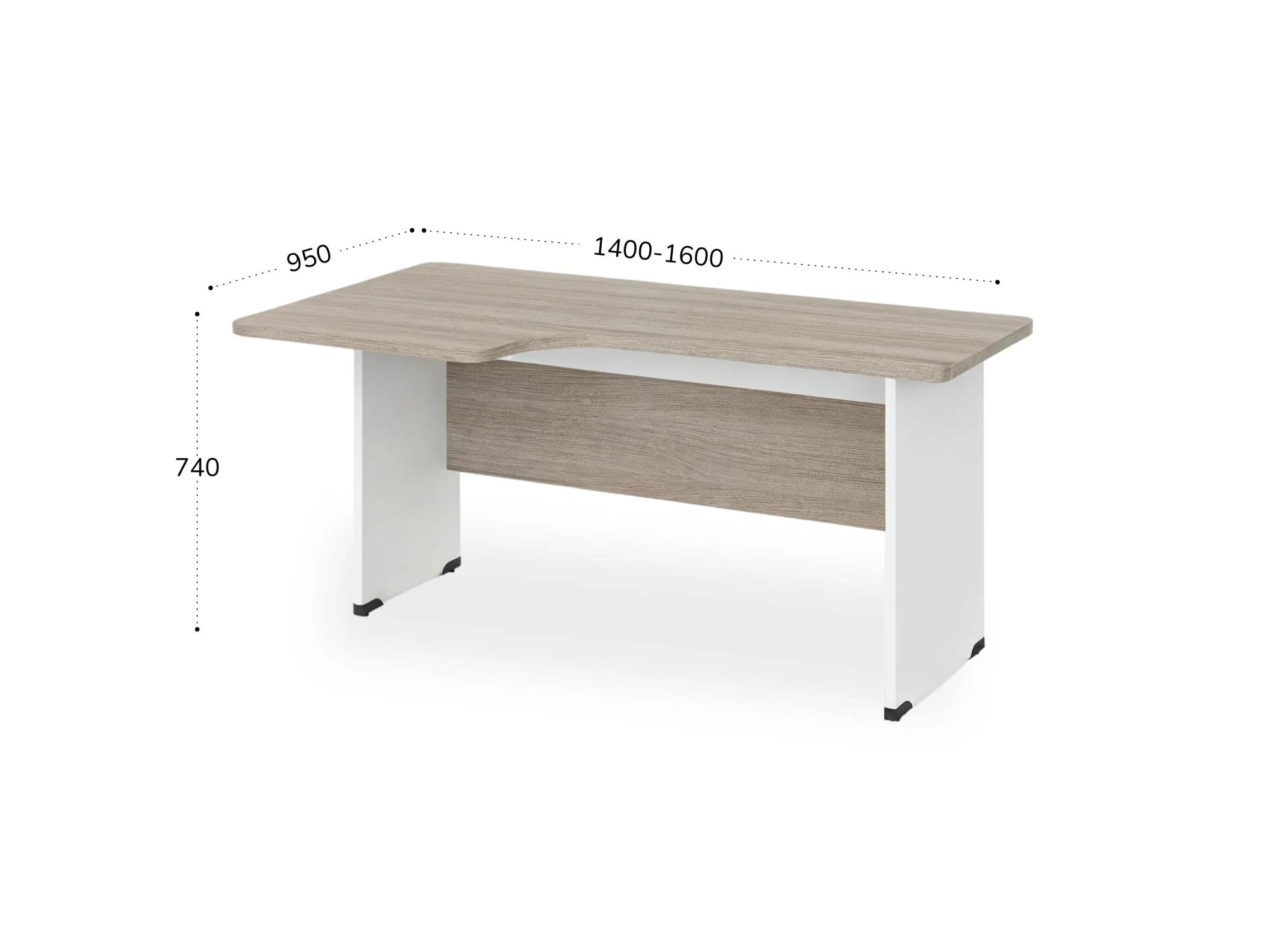 BRL RB085-160х95L Угловое рабочее место левое 1600х950х740 Шорвуд/Белый