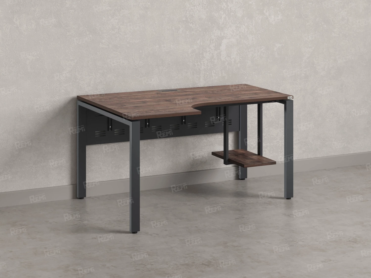 Стол угловой, экран металл, П-опора, левый 1600x900/1200x750, RM059-16x9-12 Дуб Апрельский шоколад/Серый