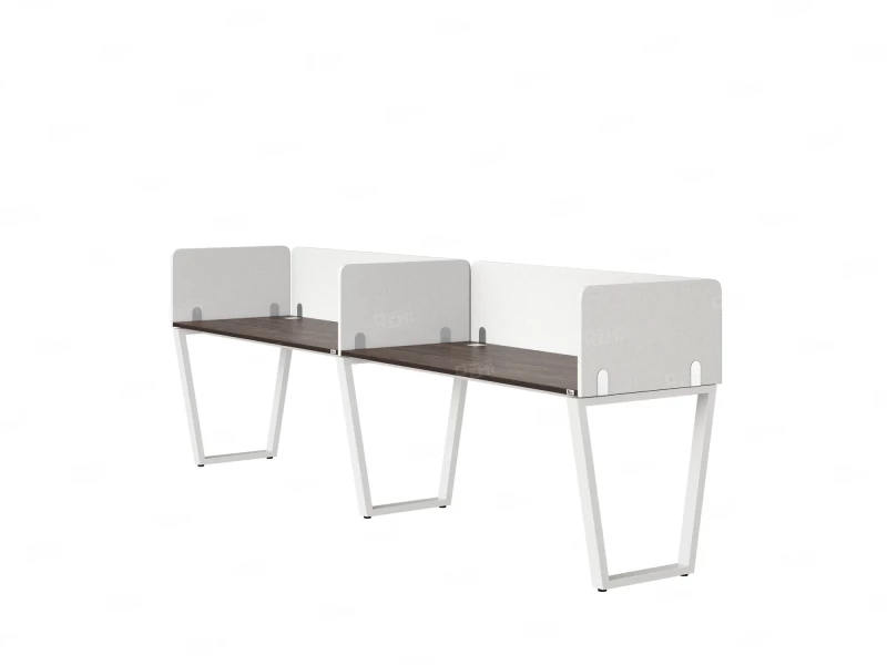 Бенч-система в 1 ряд, 2 рабочих места 5 тканевых экранов 2700x800x750 RM174-1-27x8 Дуб Апрельский шоколад/Белый