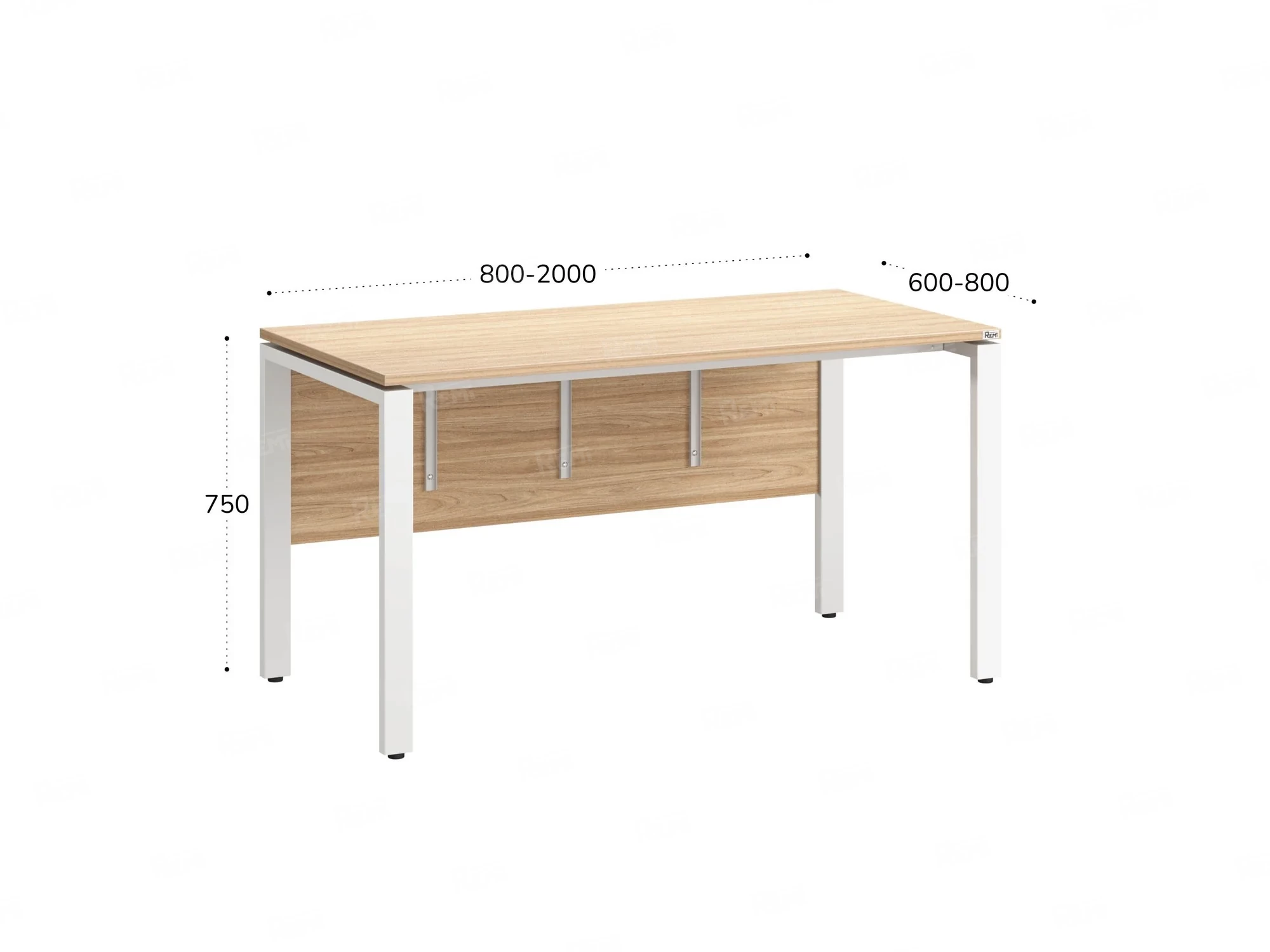 Стол прямой, П-опоры, экран ЛДСП,парящая стол-ца 1000x800x750 RM007-10x8 Вяз Швейцарский светлый/Белый