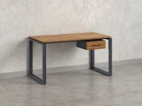 Стол прямой с подвесной тумбой, О-опора 2000x600x750 RM036-20x6 Дуб Юстус/Серый