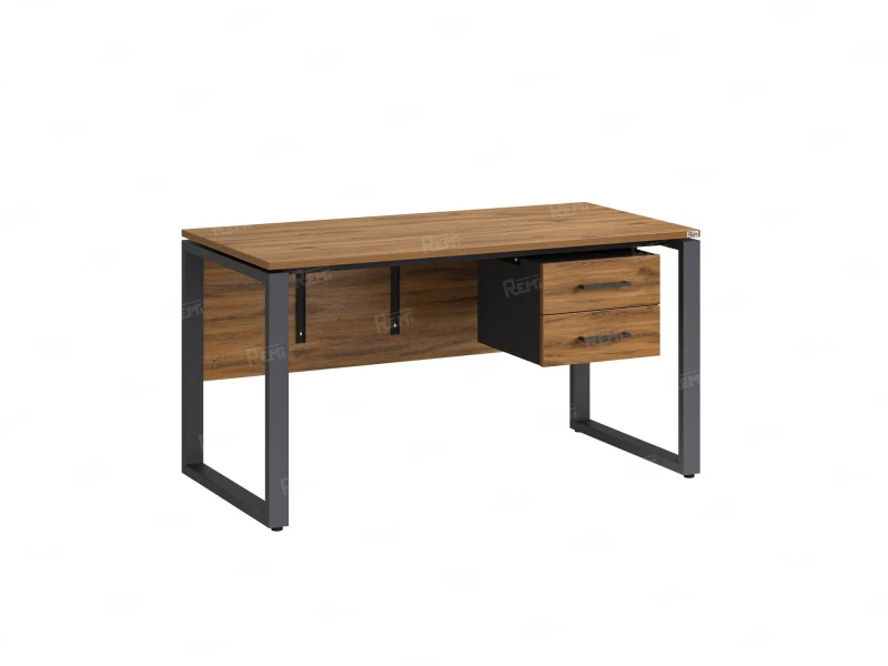 Стол прямой, подвесная тумба, ЛДСП экран, О-опора 2000x800x750 RM033-20x8 Дуб Юстус/Серый