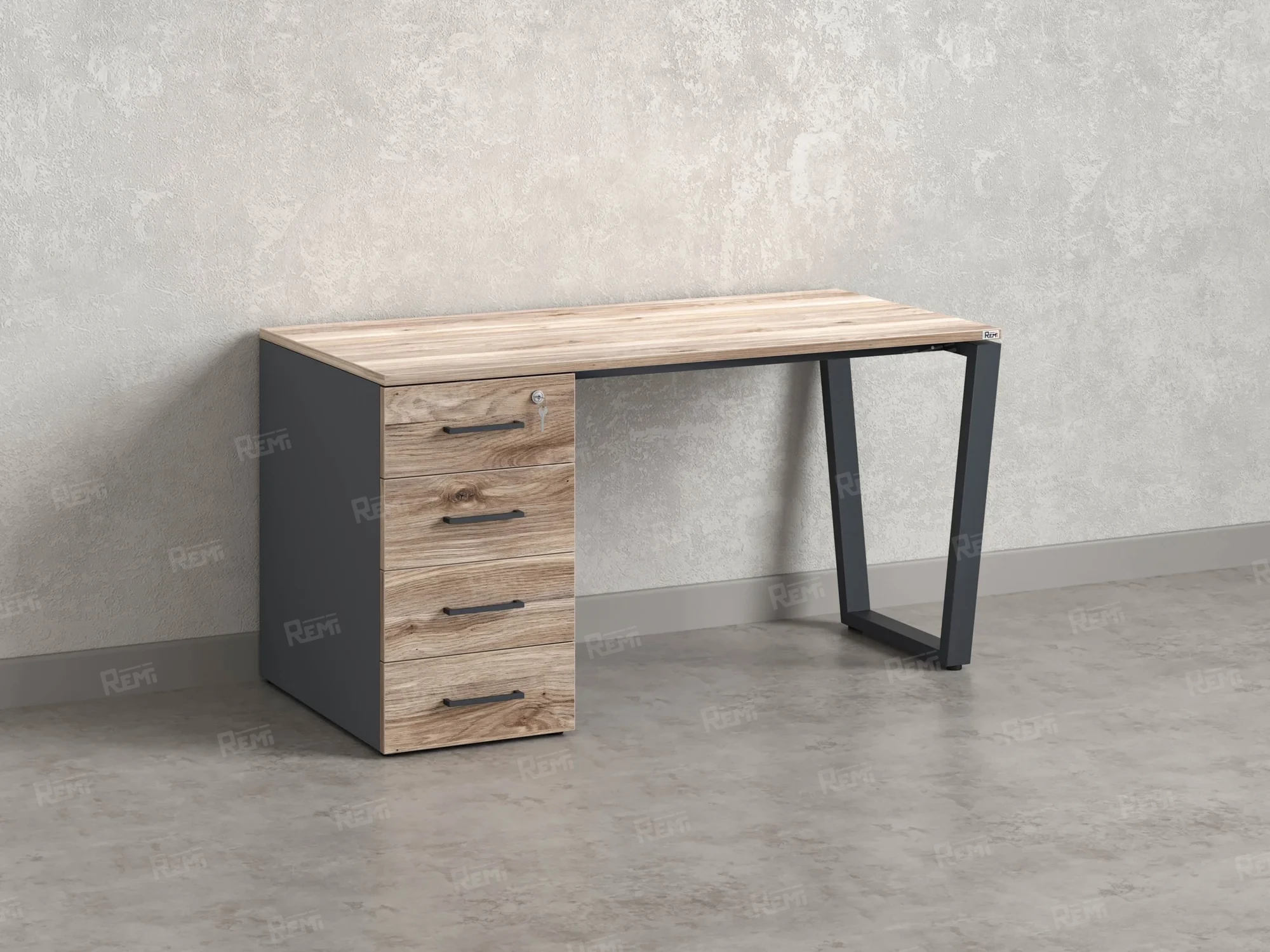 Стол прямой, с тумбой на U-образных опоре, левый 1800x700x750 RM100-18x7 Дуб Маувелла/Серый