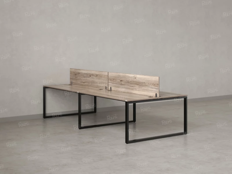 Бенч-система, 4 рабочих места, на О-образных опорах, 2 ЛДСП экранов 2800x1200x750 RM170-4-14x12 Дуб Маувелла/Черный