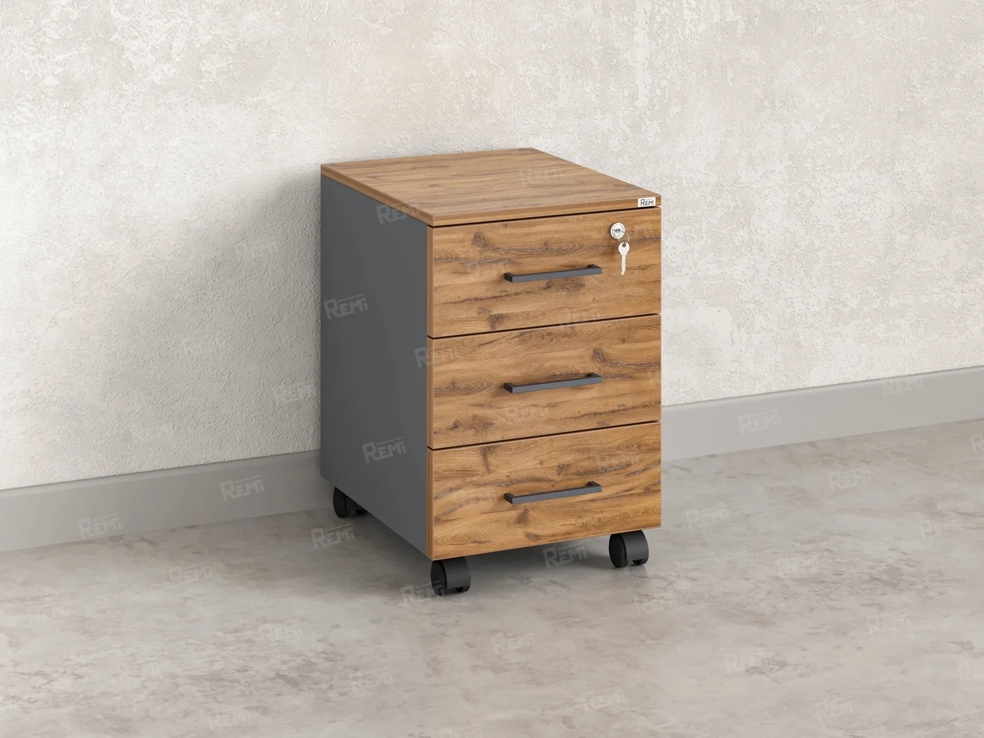 Тумба мобильная, 3 ящика 400x500x600 RM120-40x50 Дуб Юстус/Серый
