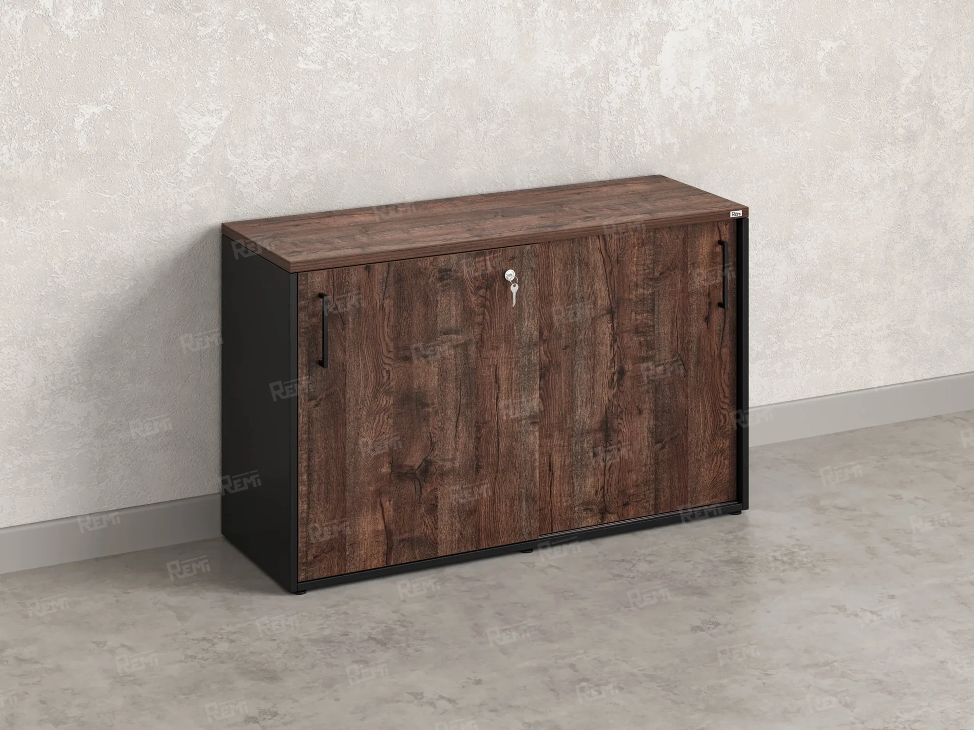 Низкий шкаф-купе на регулируемых опорах 1200x420x750 RM125-120x42 Дуб Апрельский шоколад/Черный