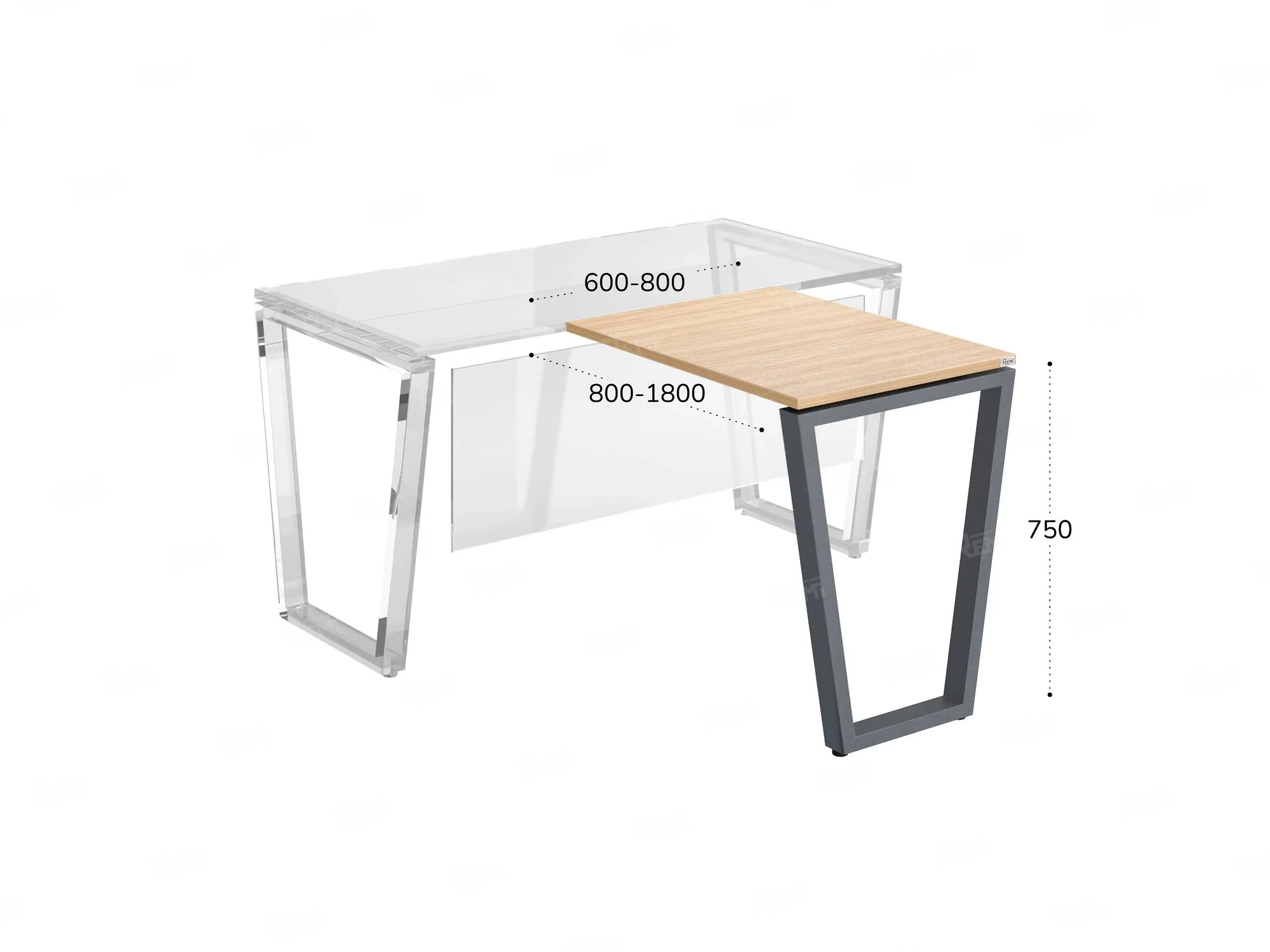 Брифинг прямой, с парящей столешнецей, на U-образном каркасе 1100x600x750 RM074-11x6 Вяз Швейцарский светлый/Серый