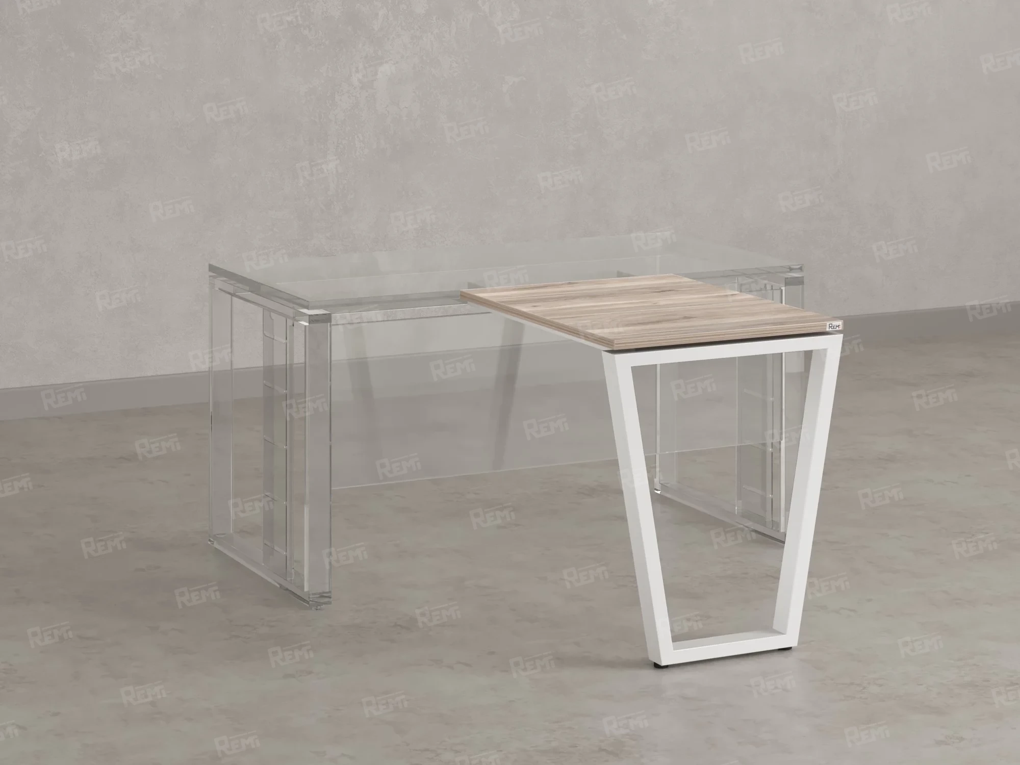 Брифинг прямой, с парящей столешнецей, на U-образном каркасе 1300x700x750 RM074-13x7 Дуб Маувелла/Белый