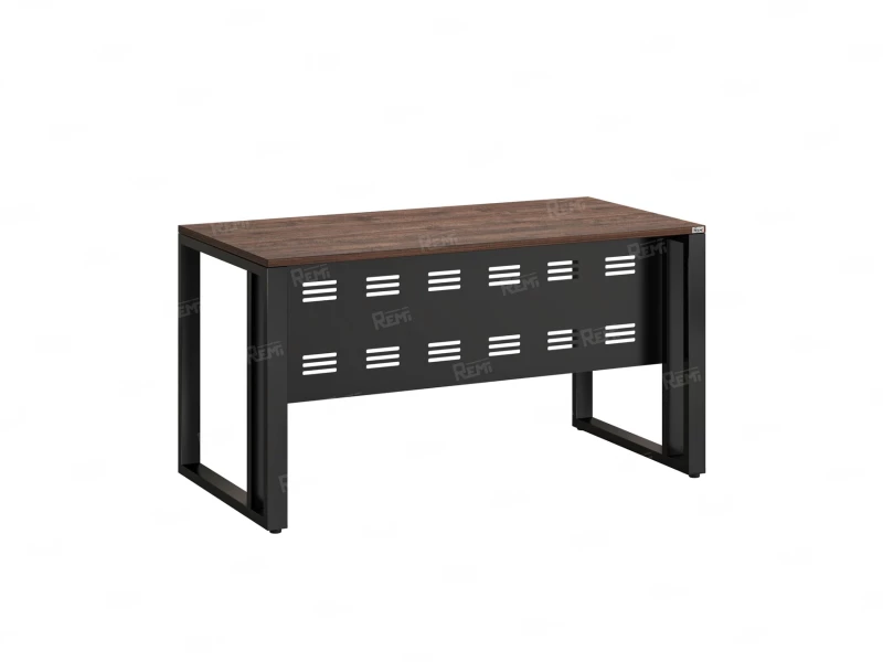 Стол прямой на О-образных опорах с металлическим экраном 1800x800x750 RM042-18x8 Дуб Апрельский шоколад/Черный