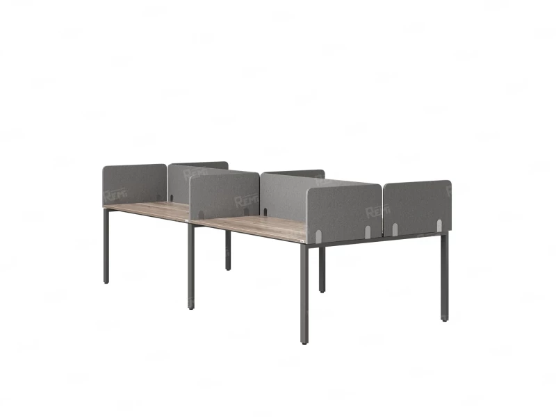 Бенч-система, 4 рабочих места, на П-образных опорах, 8 тканевых экранов 2800x1200x750 RM166-1-14x12 Дуб Маувелла/Серый
