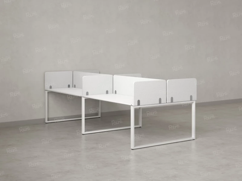 Бенч-система, 4 рабочих места, на О-образных опорах, 8 тканевых экранов 3200x1400x750 RM170-1-16x14 Белый/Белый