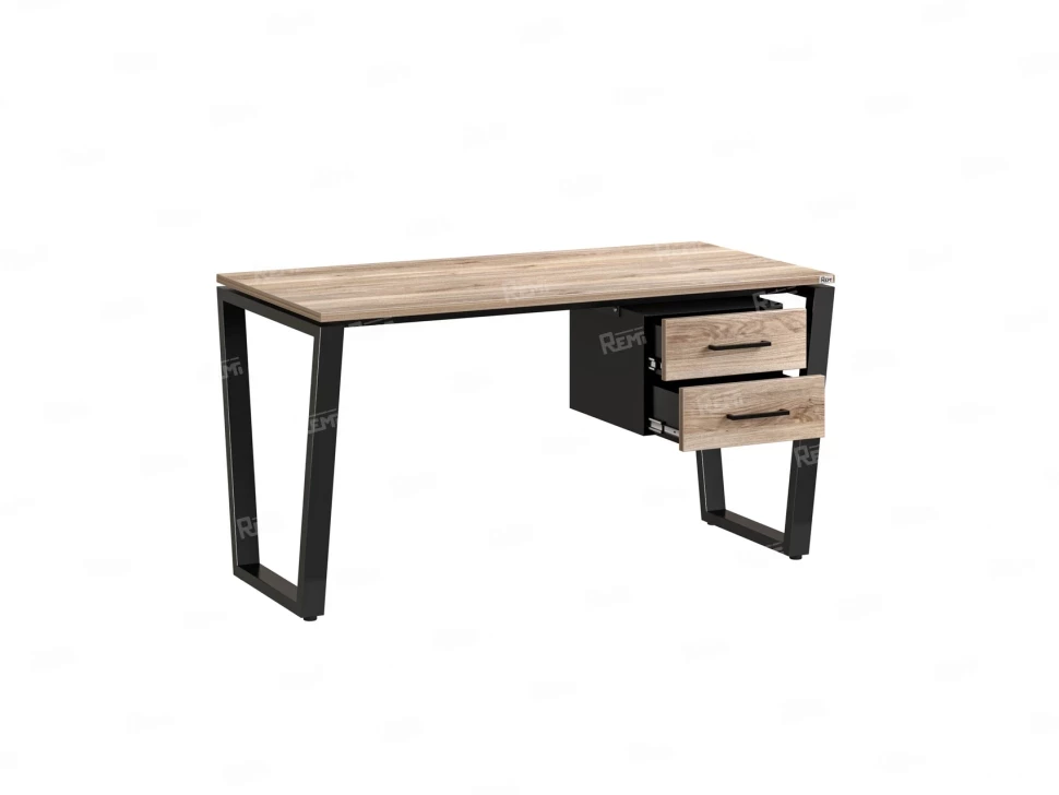 Стол прямой с подвесной тумбой 2 ящика, U-опора 1800x600x750 RM035-18x6 Дуб Маувелла/Черный