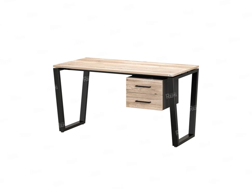 Стол прямой с подвесной тумбой 2 ящика, U-опора 1800x600x750 RM035-18x6 Дуб Маувелла/Черный