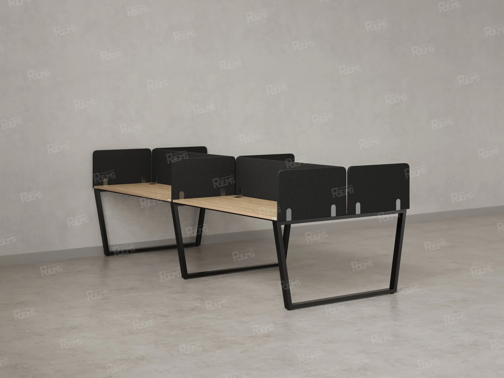 Бенч-система, 4 рабочих места, на U-образных опорах, 8 тканевых экранов 2800x1600x750 RM173-1-14x16 Вяз Швейцарский светлый/Черный