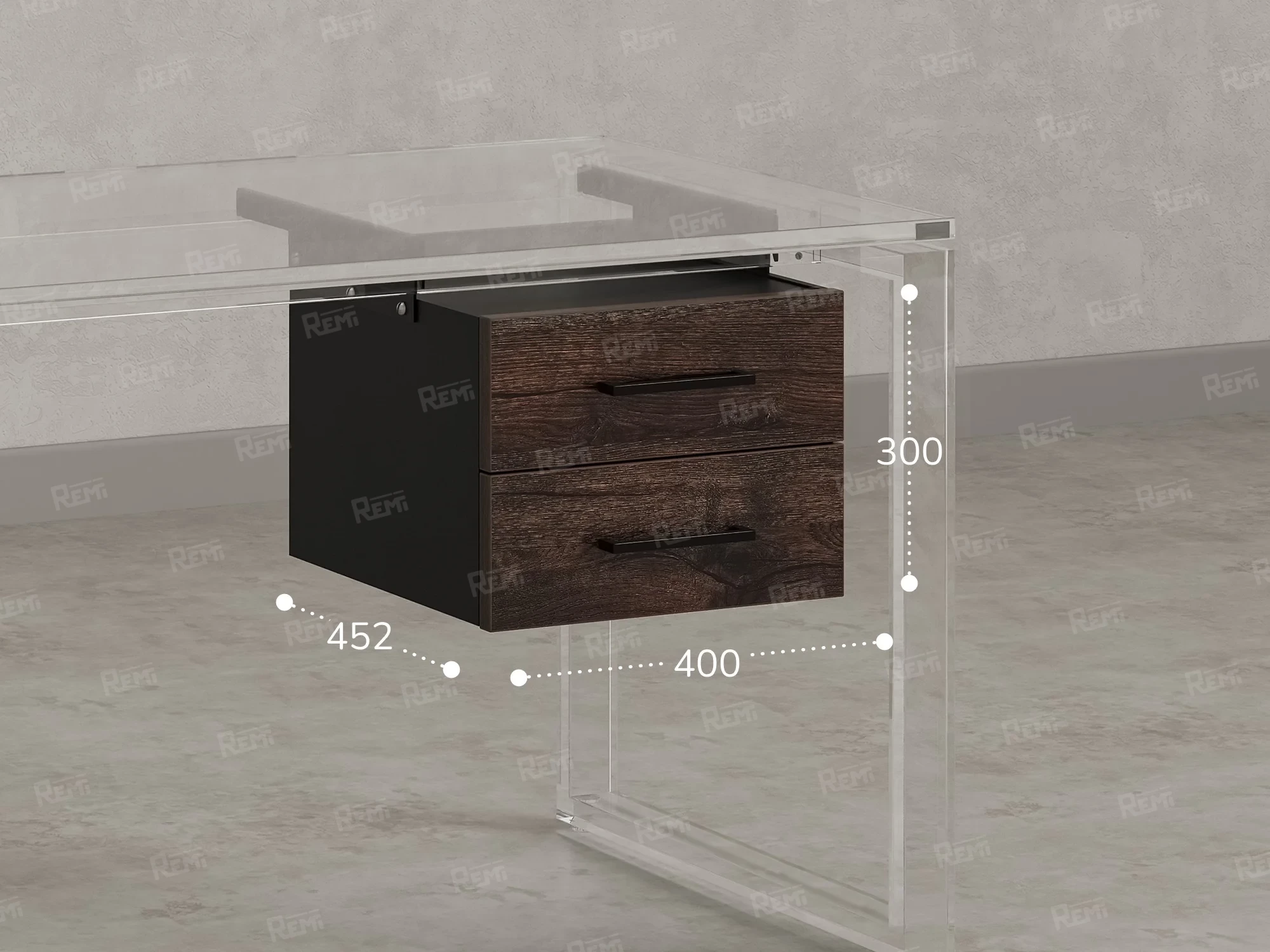 Тумба подвесная, два ящика 400x452x300 RM201-16х8 Дуб Апрельский Шоколадный/Черный