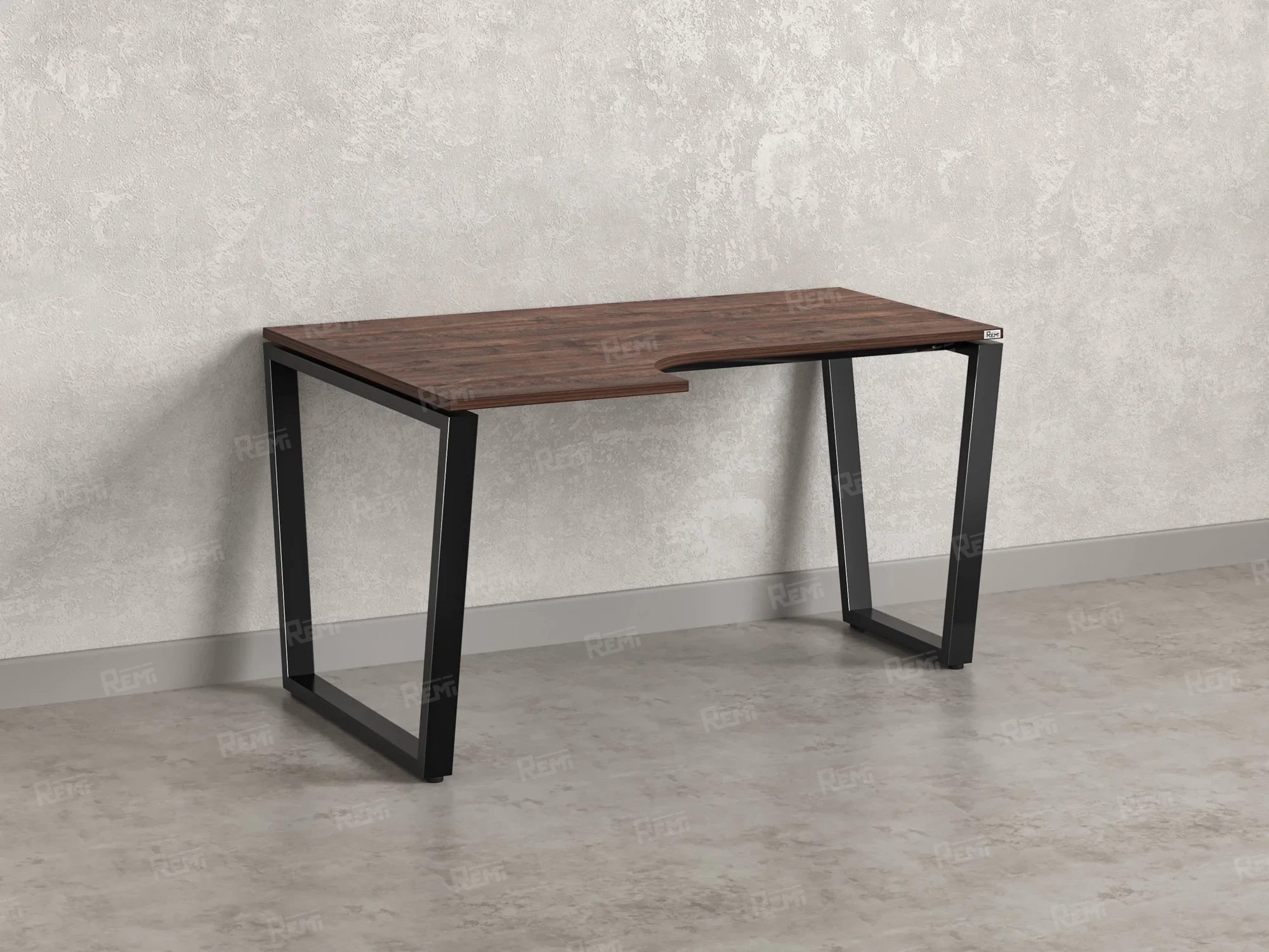 Стол угловой, U-опора, левый 1400x900/1200x750, RM051-14x9-12 Дуб Апрельский шоколад/Черный