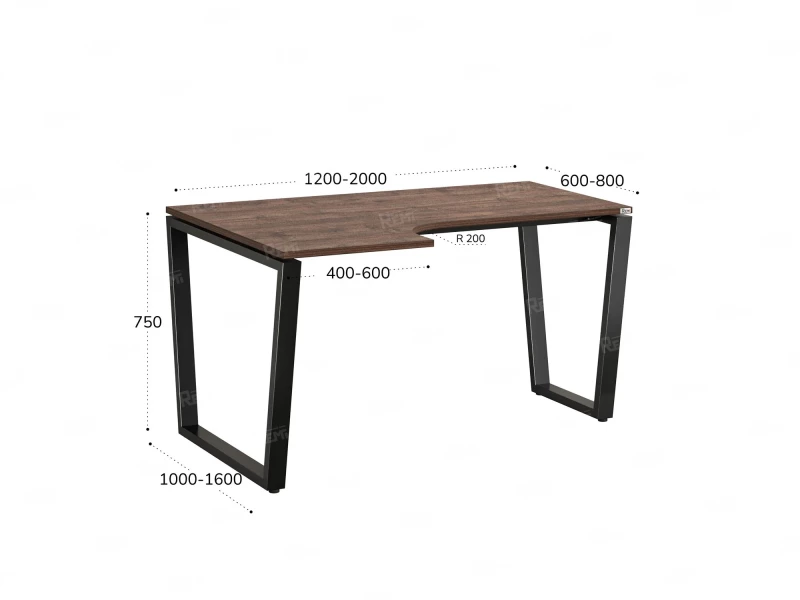 Стол угловой, U-опора, левый 1400x900/1200x750, RM051-14x9-12 Дуб Апрельский шоколад/Черный