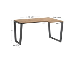 Стол угловой, U-опора, правый 1600x600/900x750, RM050-16x6-9 Дуб Юстус/Серый