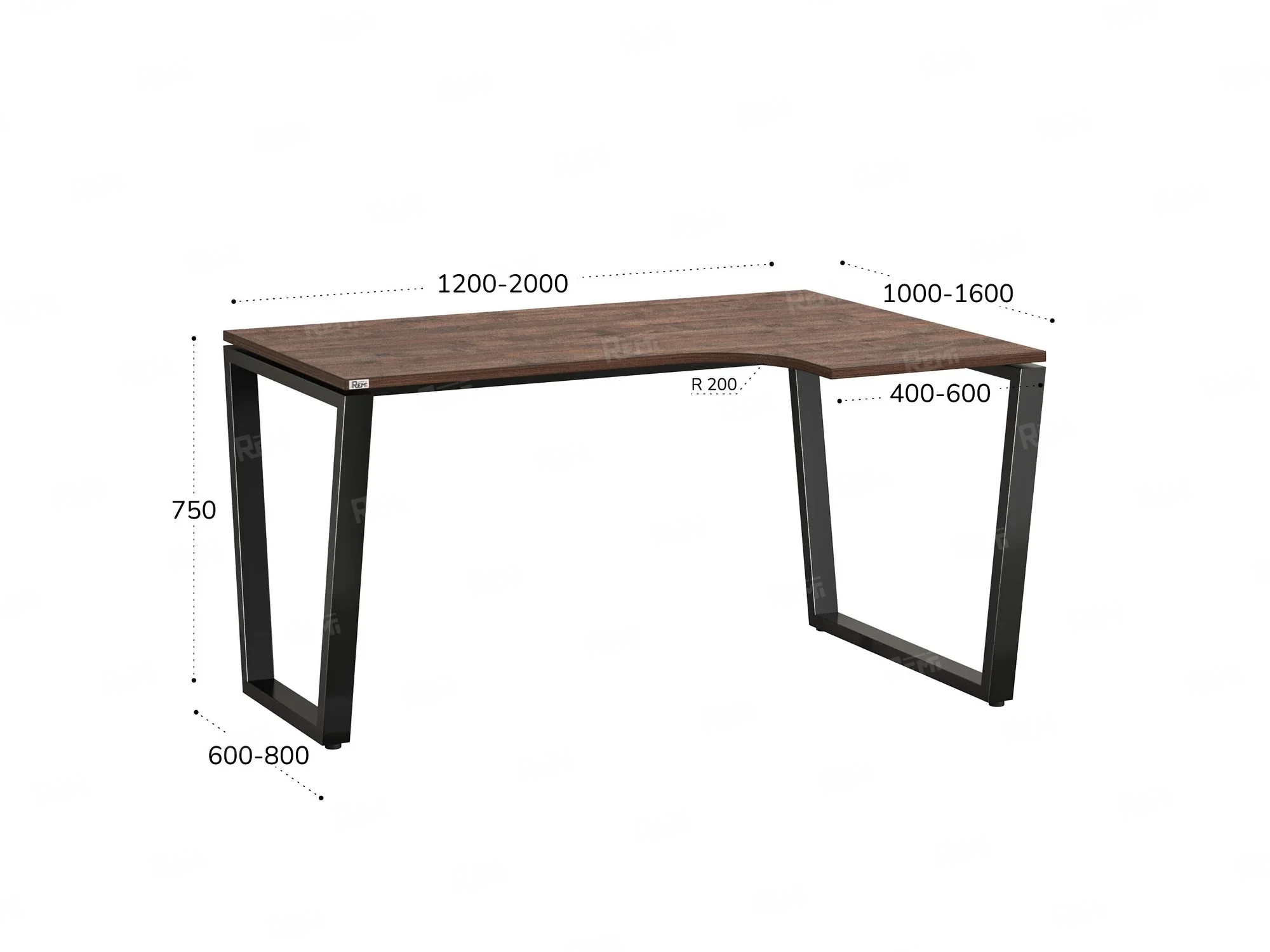 Стол угловой, U-опора, правый 1800x900/1200x750, RM050-18x9-12 Дуб Апрельский шоколад/Черный