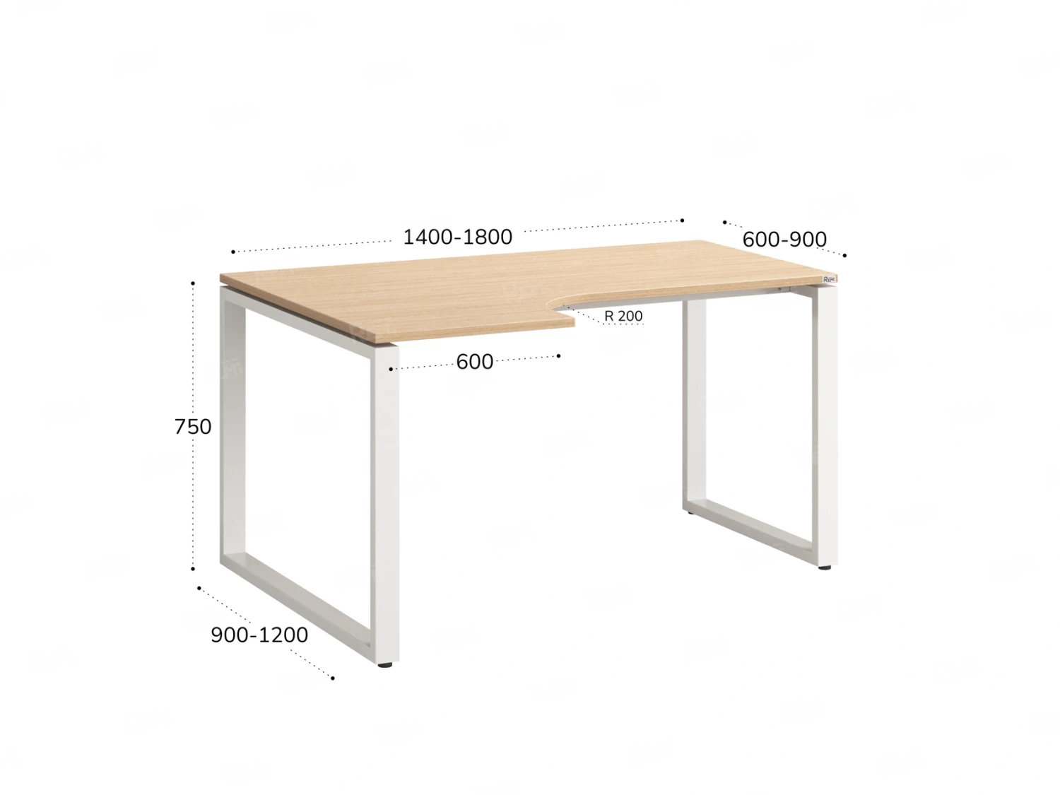 Стол угловой, О-опора, левый 1600x800/1000x750, RM055-16x8-10 Вяз Швейцарский светлый/Белый