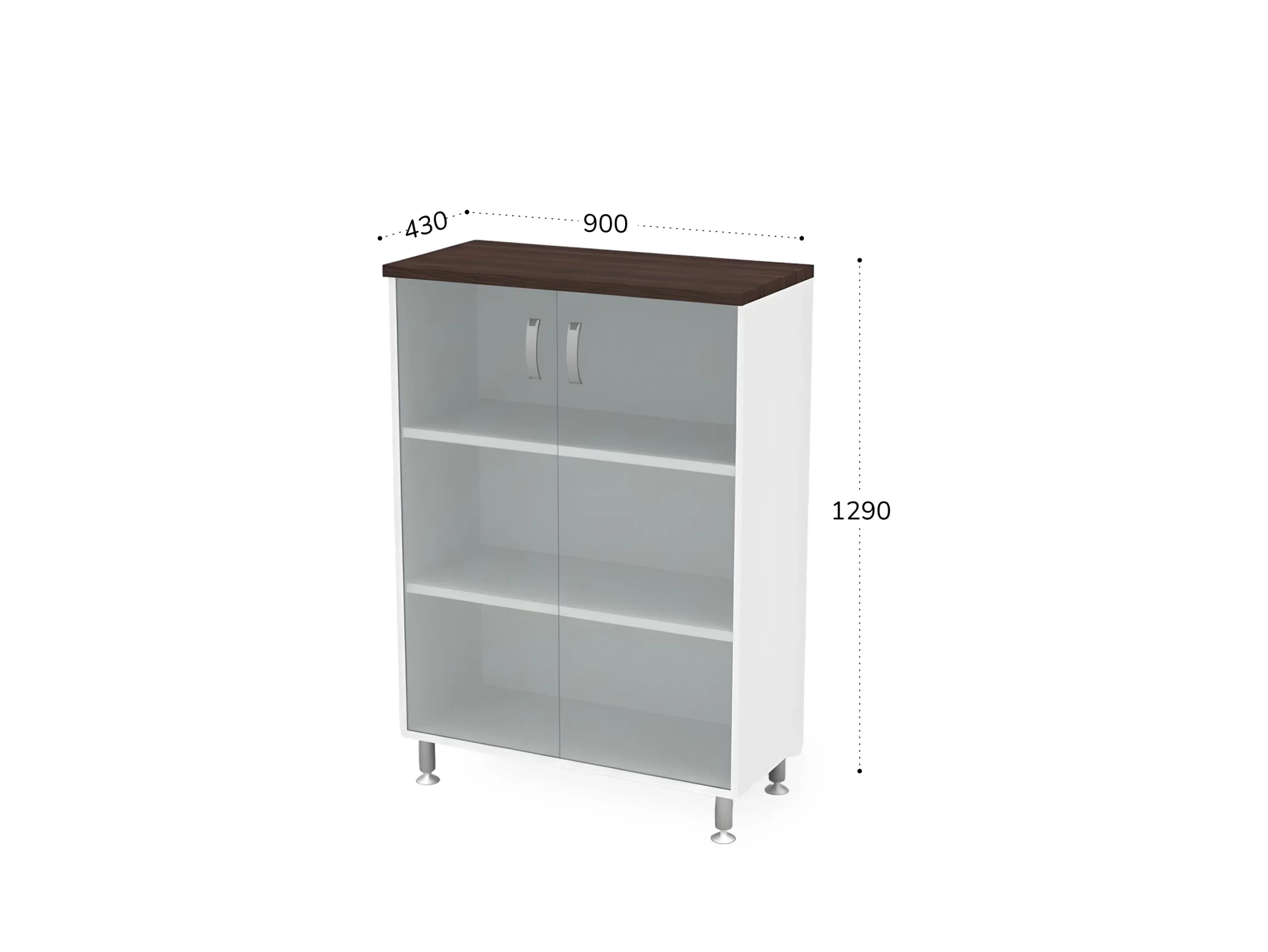 BRL RB053-90х43 Стеллаж закрытый витрина стекло 900х430х1290 Венге/Белый