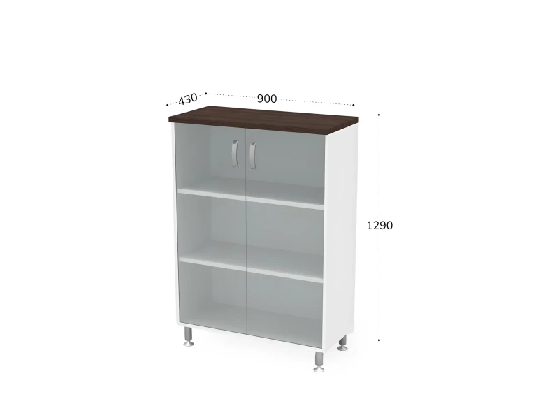 BRL RB053-90х43 Стеллаж закрытый витрина стекло 900х430х1290 Венге/Белый