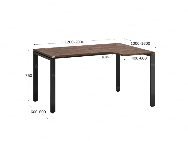 Стол угловой, П-опора, правый 1400x900/1200x750, RM052-14x9-12 Дуб Апрельский шоколад/Черный