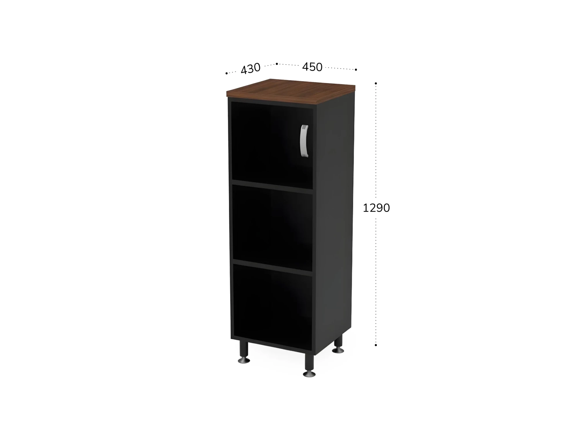 BRL RB049-45х43L Стеллаж закрытый витрина стекло левый 450х430х1290 Орех Вармия/Черный