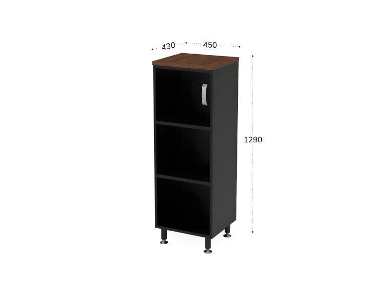 BRL RB049-45х43L Стеллаж закрытый витрина стекло левый 450х430х1290 Орех Вармия/Черный