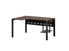 Стол угловой, экран металл, П-опора, левый 1600x900/1200x750, RM059-16x9-12 Дуб Апрельский шоколад/Черный