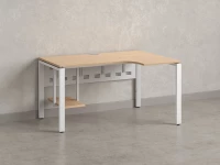 Стол угловой, экран металл, П-опора, правый 1400x800/1000x750, RM058-14x8-10 Вяз Швейцарский светлый/Белый
