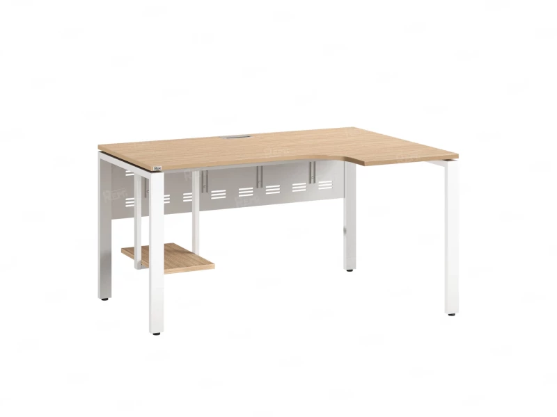 Стол угловой, экран металл, П-опора, правый 1400x800/1000x750, RM058-14x8-10 Вяз Швейцарский светлый/Белый