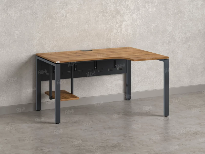 Стол угловой, экран металл, П-опора, правый 1800x600/900x750, RM058-18x6-9 Дуб Юстус/Серый