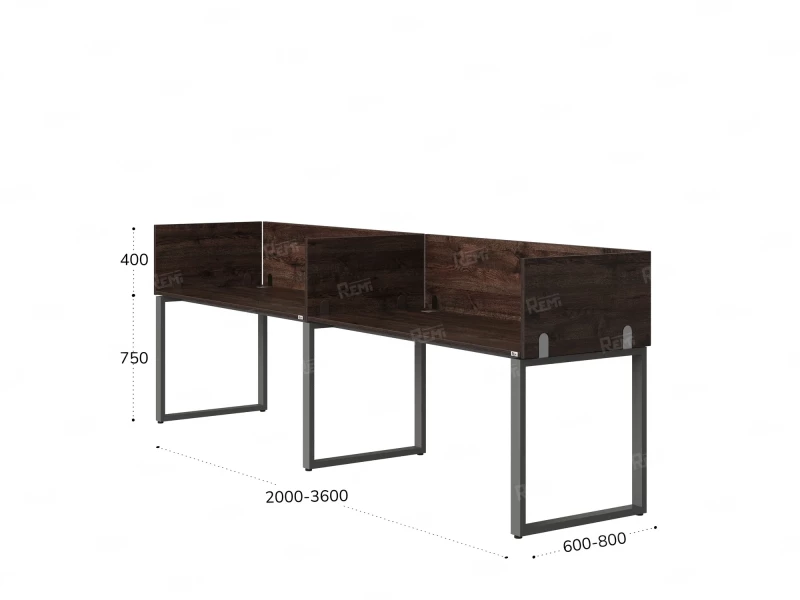 Бенч-система в 1 ряд, 2 рабочих места 5 ЛДСП экранов 3600x700x750 RM168-2-36x7 Дуб Апрельский шоколад/Серый