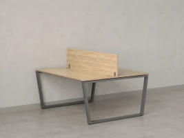 Бенч-система, 2 рабочих места, с одним экраном ЛДСП 1400x1200x750 RM172-2-14x12 Вяз Швейцарский светлый/Серый