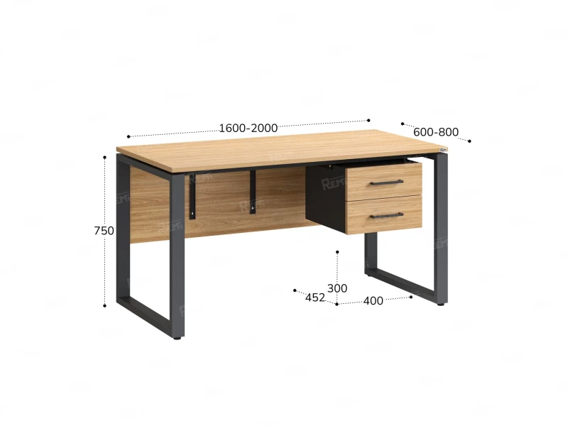 Стол прямой, подвесная тумба, ЛДСП экран, О-опора 1600x800x750 RM033-16x8 Вяз Швейцарский светлый/Серый