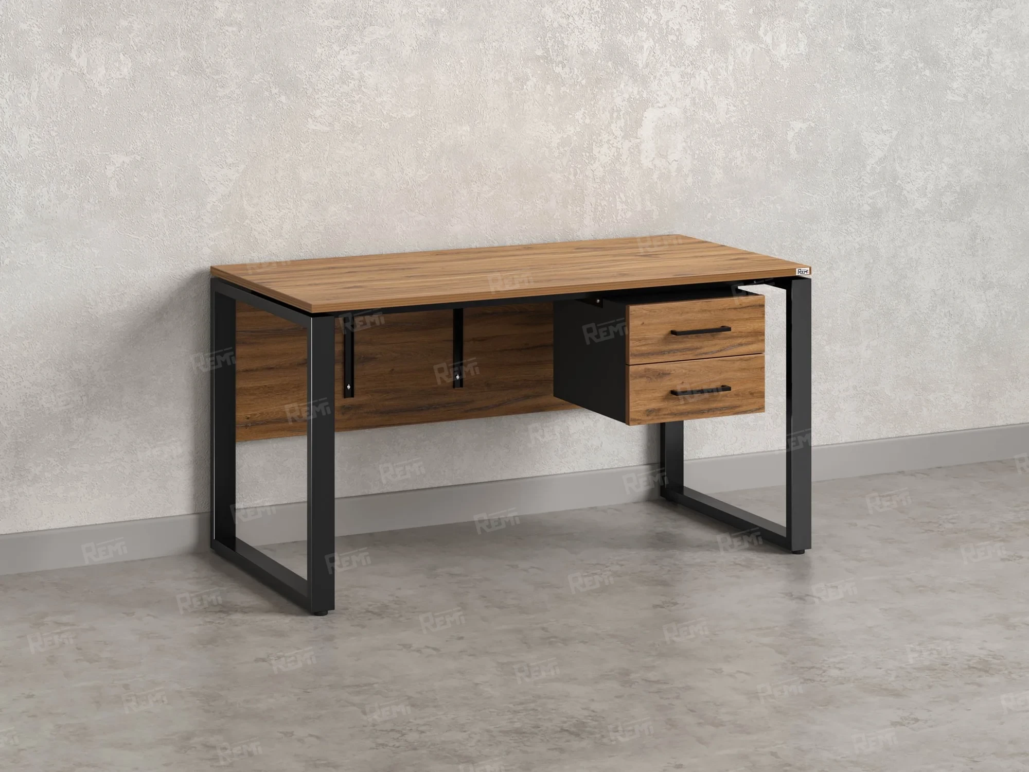 Стол прямой, подвесная тумба, ЛДСП экран, О-опора 2000x800x750 RM033-20x8 Дуб Юстус/Черный