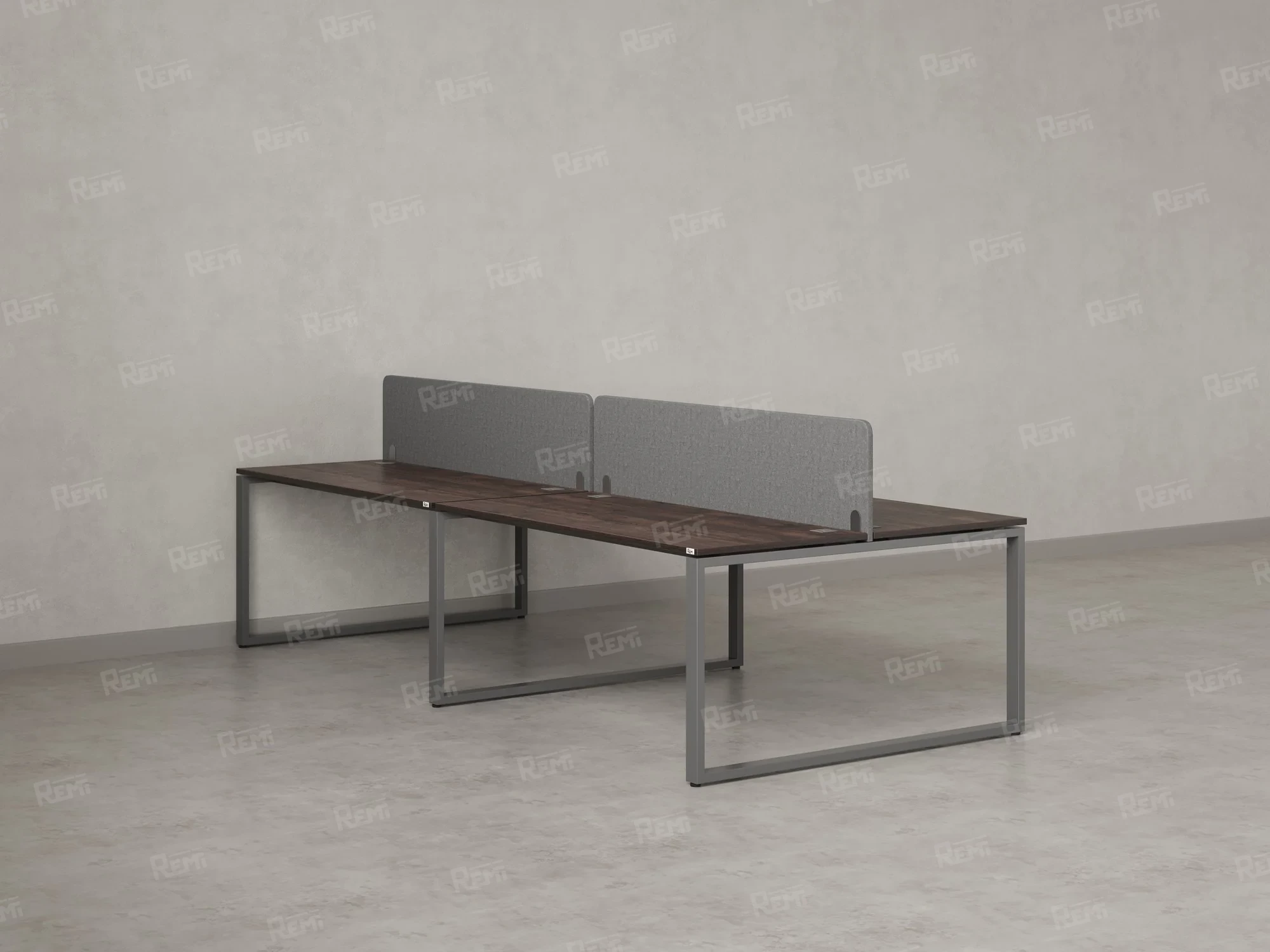 Бенч-система, 4 рабочих места, на О-образных опорах, 2 тканевых экранов 2800x1600x750 RM170-3-14x16 Дуб Апрельский шоколад/Серый