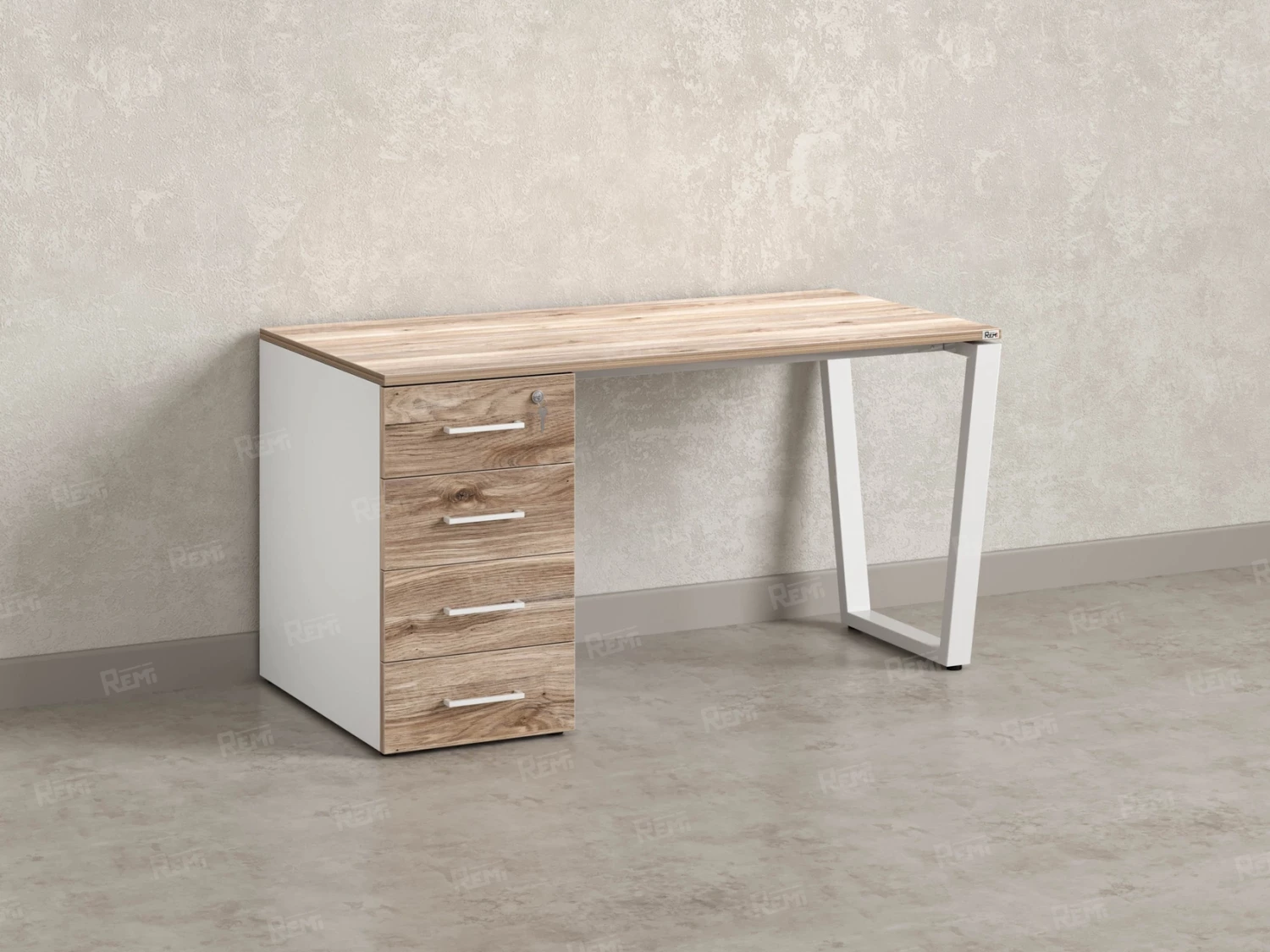 Стол прямой, с тумбой на U-образных опоре, левый 1800x700x750 RM100-18x7 Дуб Маувелла/Белый