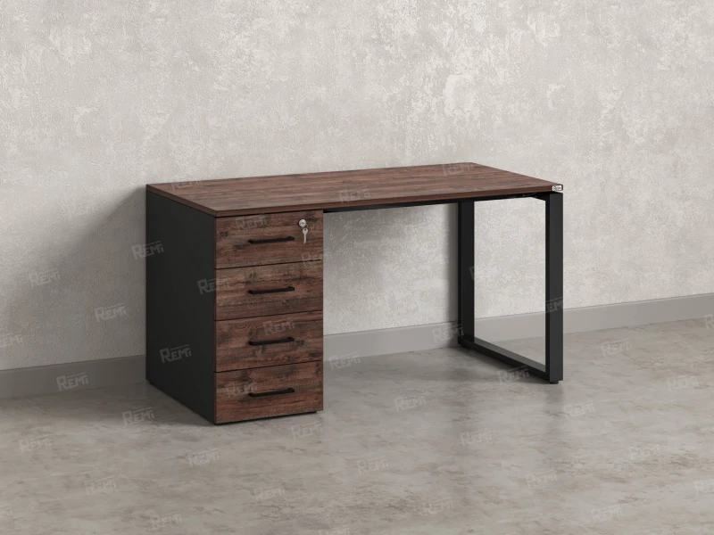 Стол прямой с тумбой на О-образных опоре, левый 1600x700x750 RM104-16x7 Дуб Апрельский шоколад/Черный