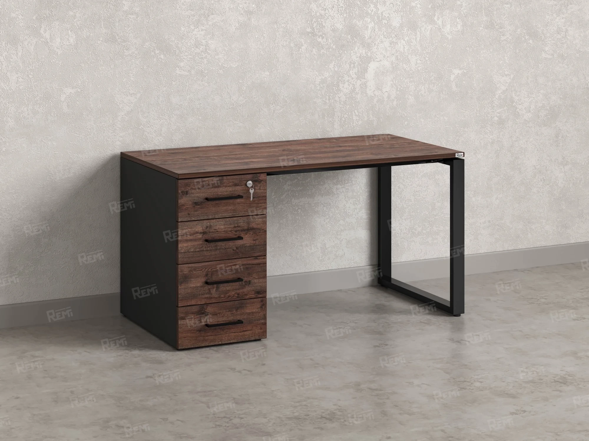 Стол прямой с тумбой на О-образных опоре, левый 1600x700x750 RM104-16x7 Дуб Апрельский шоколад/Черный