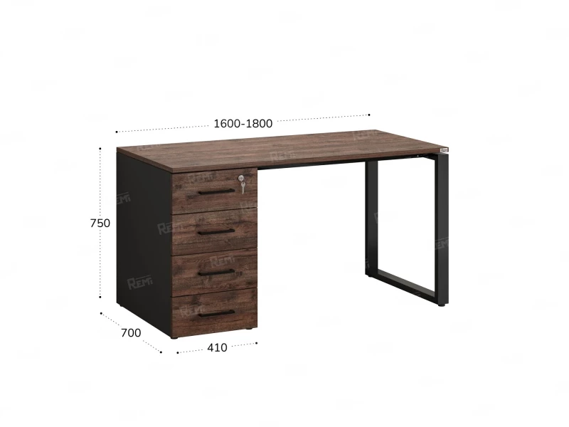 Стол прямой с тумбой на О-образных опоре, левый 1600x700x750 RM104-16x7 Дуб Апрельский шоколад/Черный