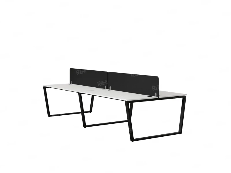 Бенч-система, 4 рабочих места, на U-образных опорах, 2 тканевых экранов 2400x1600x750 RM173-3-12x16 Белый/Черный